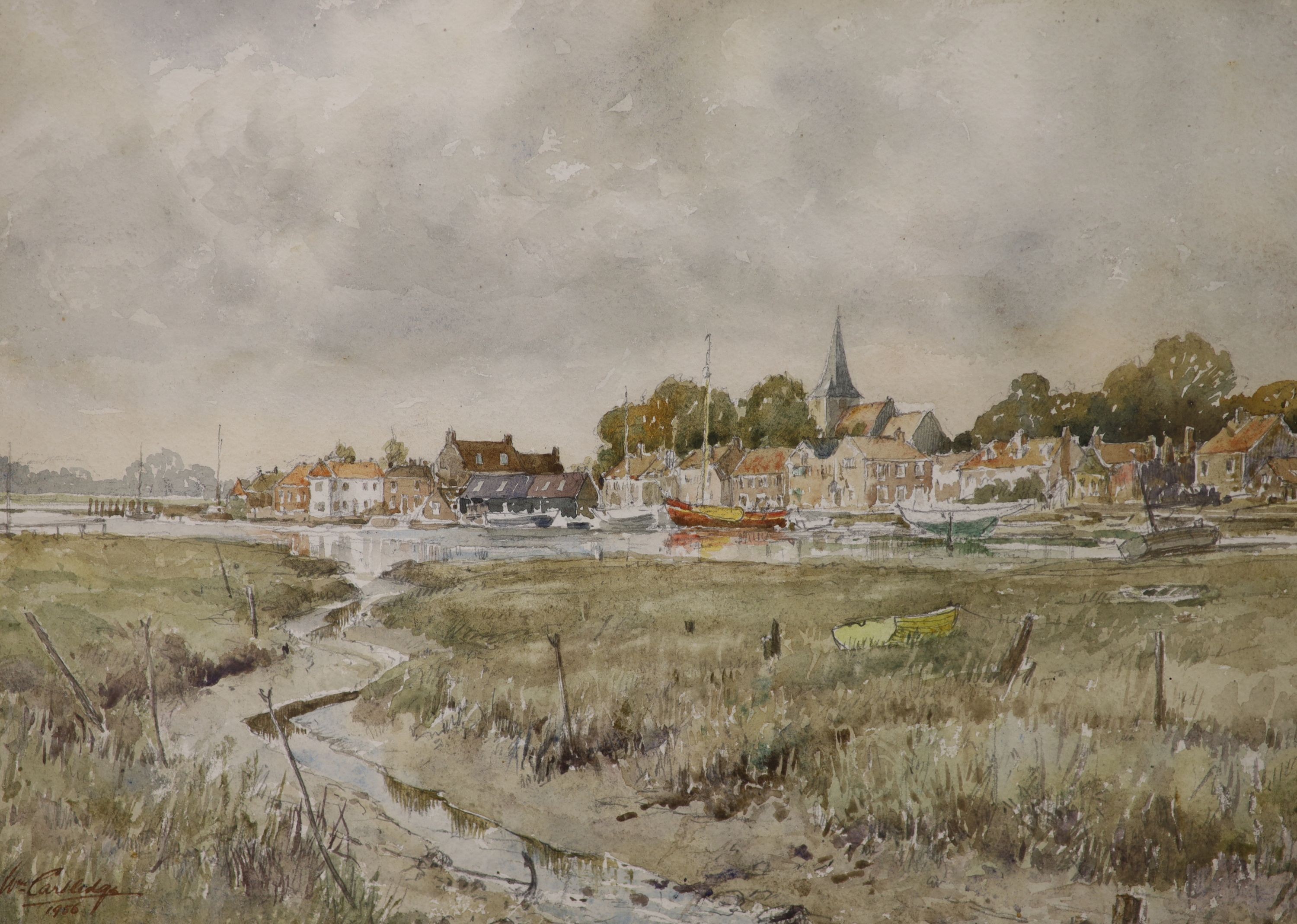 William Cartledge (1891-1976), watercolour, ‘Low Water, Bosham’, signed and dated 1956, 27 x 37cm, 26.5cm x 37cm